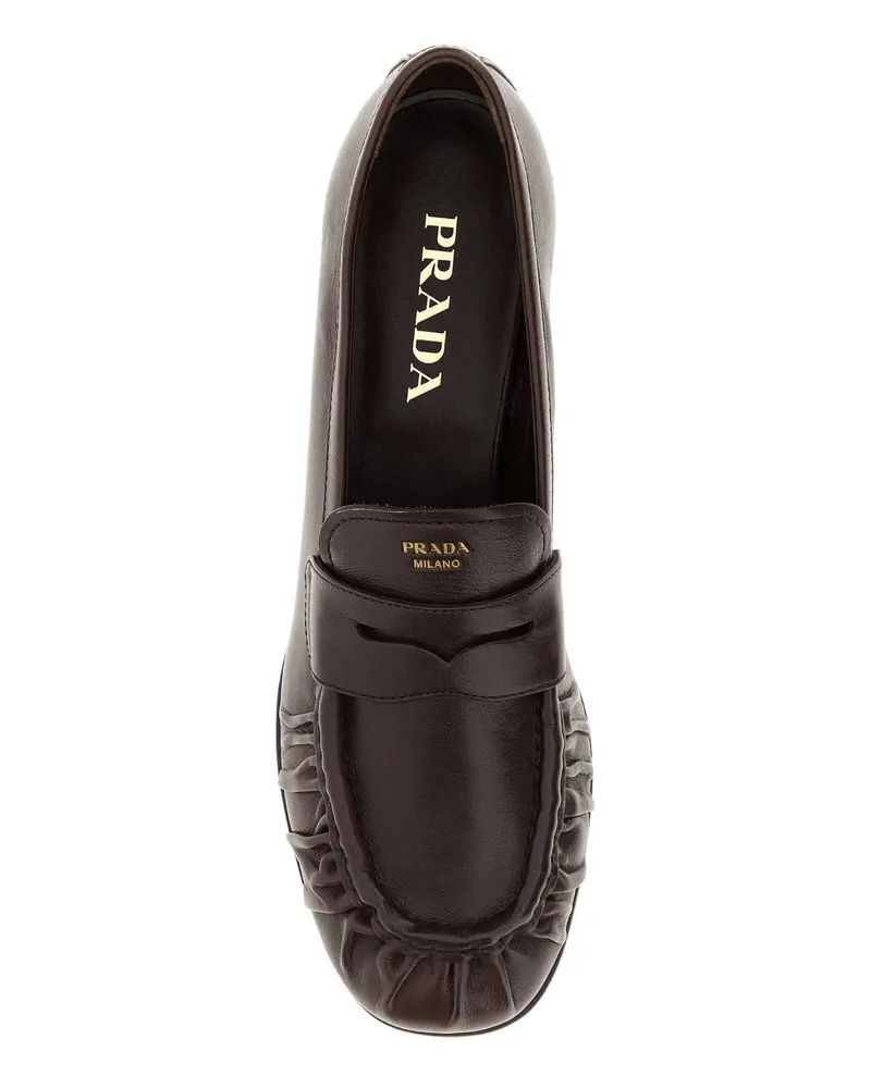Prada Women's Dark Brown Leather Loafers Moro Mocassini Brown