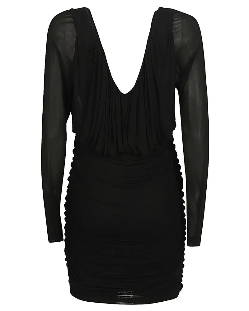 Saint Laurent Ruched Jersey Dress — Black Black