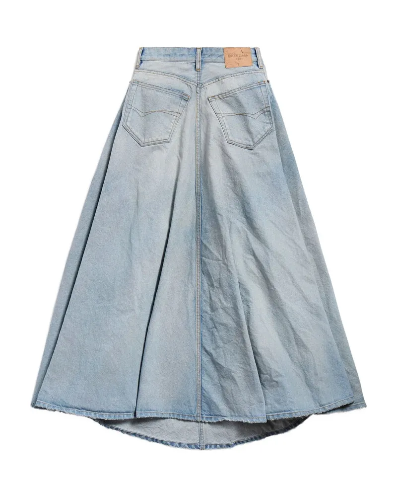 Balenciaga Women's A-Line Denim Skirt With Fringe Blue Cotton Blue