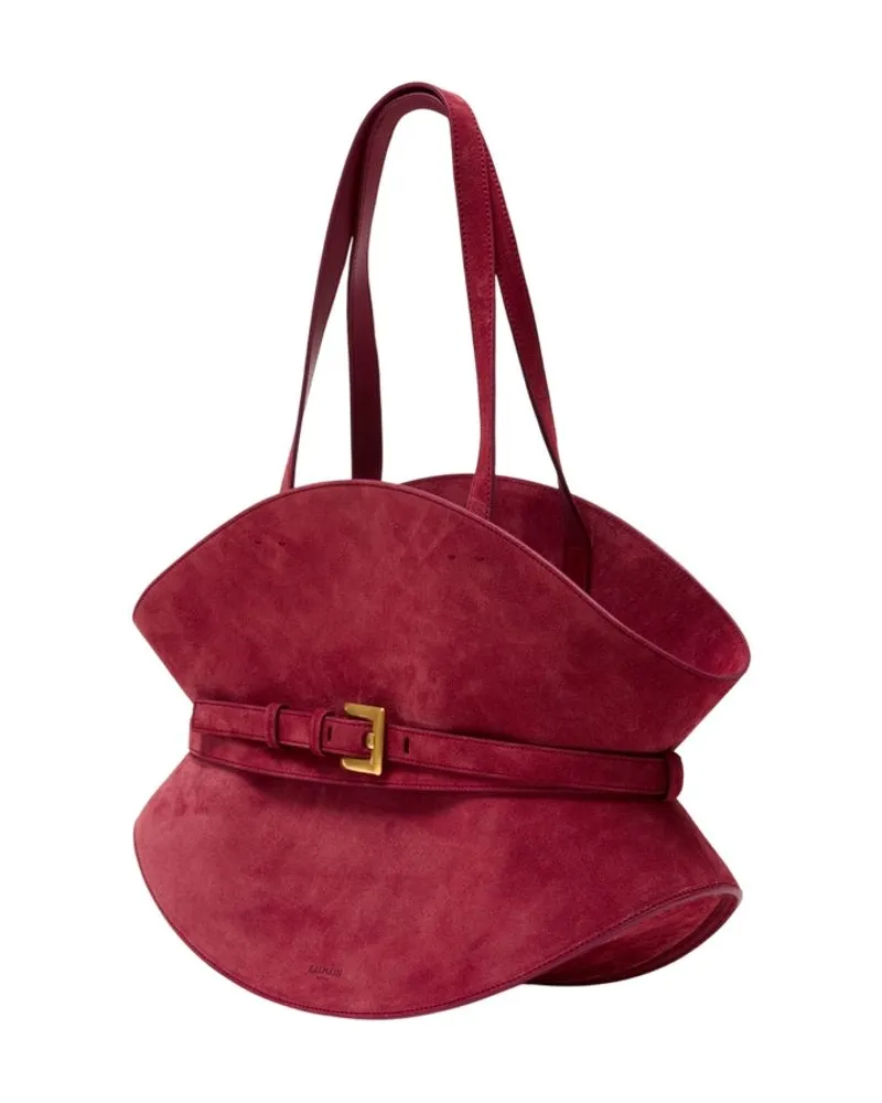 Balmain Women's Shuffle Medium Shoulder Bag -  Leather Red Calfskin Shoulder-Hobo-Bags Red