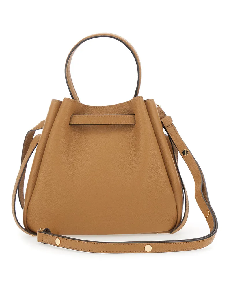 Tory Burch Women's Bucket Bag Romy Grained Beige Leather Cow Handbags Hand Beige