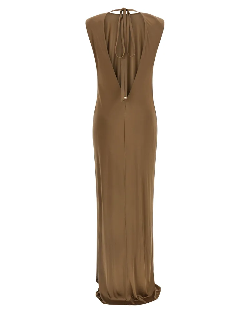 Elisabetta Franchi Draped Viscose Jersey Dress — Camel Camel
