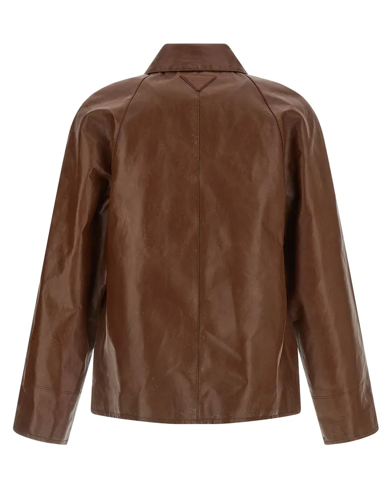 Prada Calfskin Leather Jacket — Brown Brown