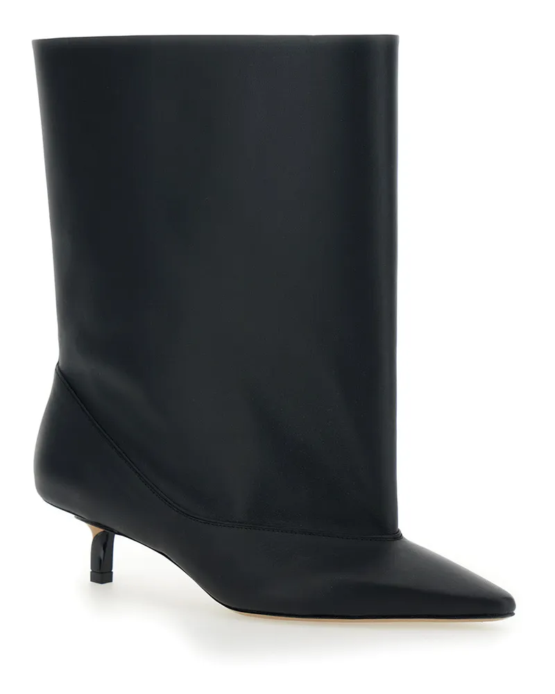 Jacquemus Pointed Toe Leather Ankle Boot — Black Black