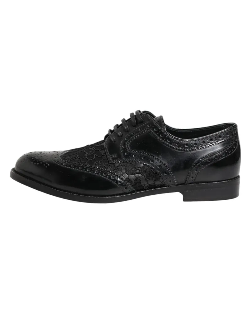 Dolce & Gabbana Women's Black Leather Floral Lace Dress Formal Shoes Black