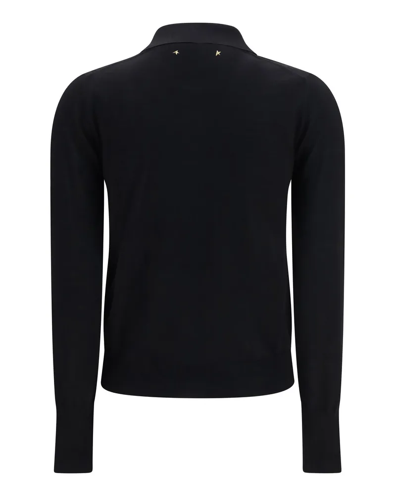 Golden Goose Women Long Sleeve Merino Wool Polo Black Ovis Aries Knitwear Sweater 