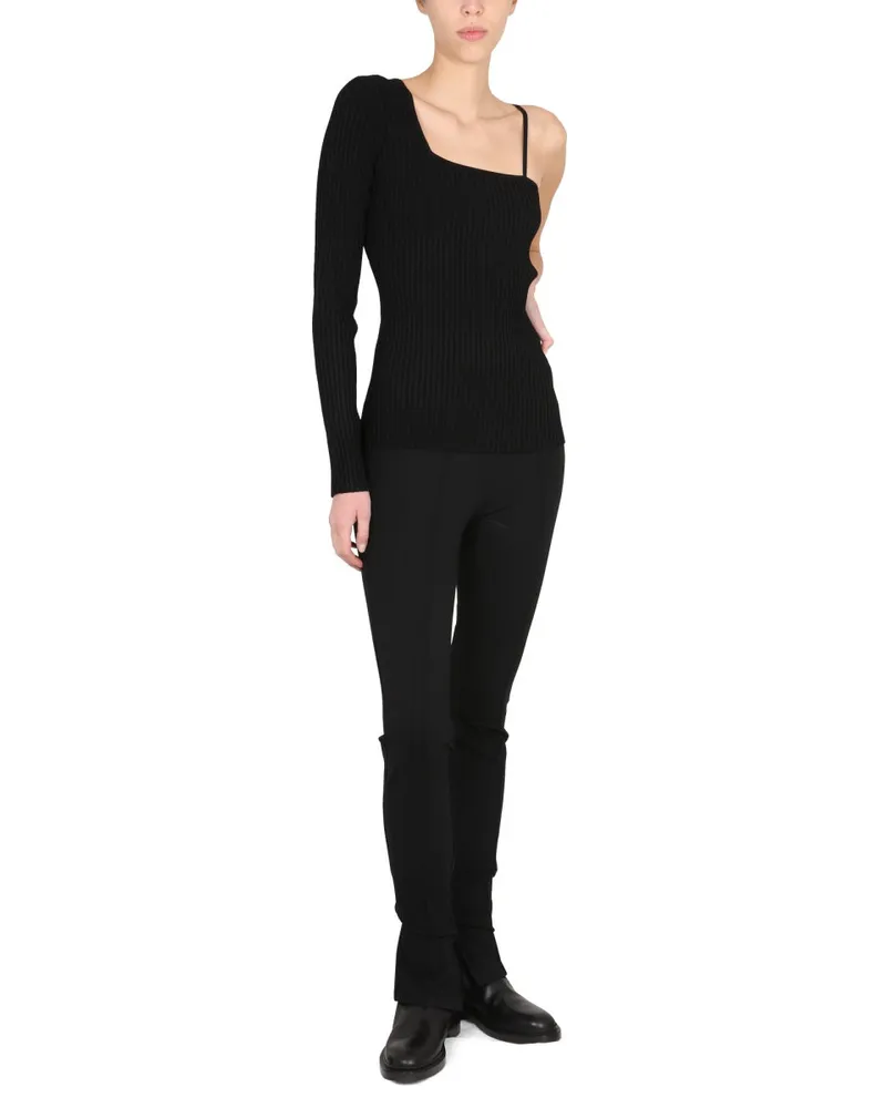 Helmut Lang Asymmetrical One-Shoulder Bodysuit — Black Black