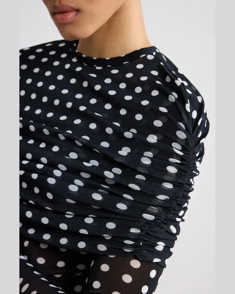 Patou Polka-Dot Long-Sleeve Blouse — Navy Navy