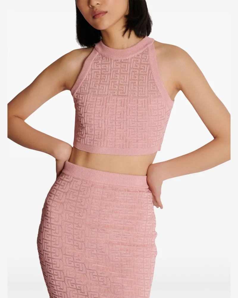 Balmain Labyrinth Monogram Knit Tank Top — Pink Pink
