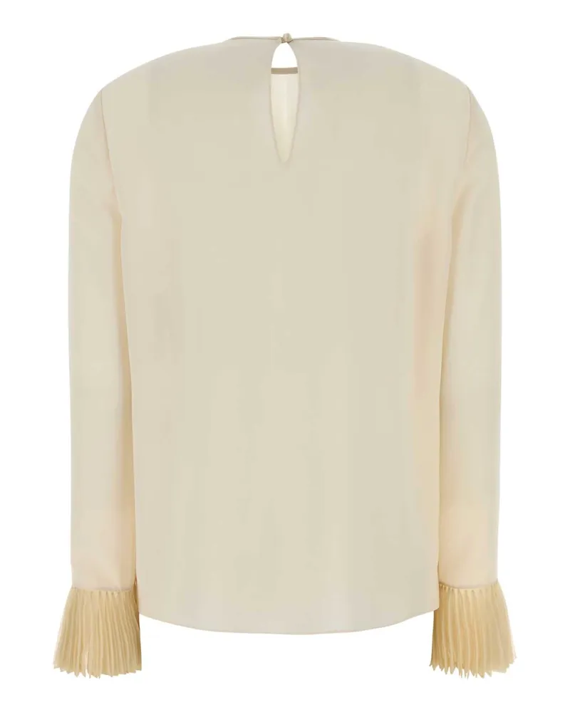 Valentino Garavani Women's Ivory Crepe Blouse Vaniglia Exterior: Silk Maglie Sweater Beige