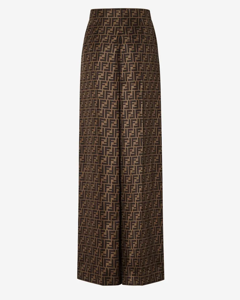 Fendi Women's Silk Ff Trousers Brown Brown
