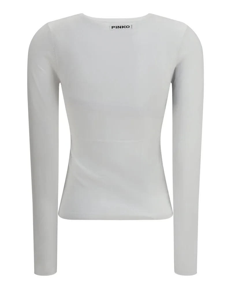 Pinko Women Sweater Long-Sleeve With V-Open Neckline Bianco Nembo Viscose; Cotton T-Shirts And Polos White
