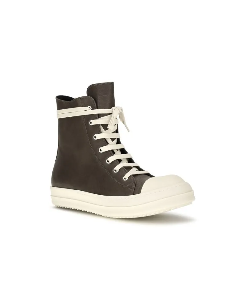 Rick Owens Men's Brown Calf Leather Bos Taurus High Top Sneakers Brown