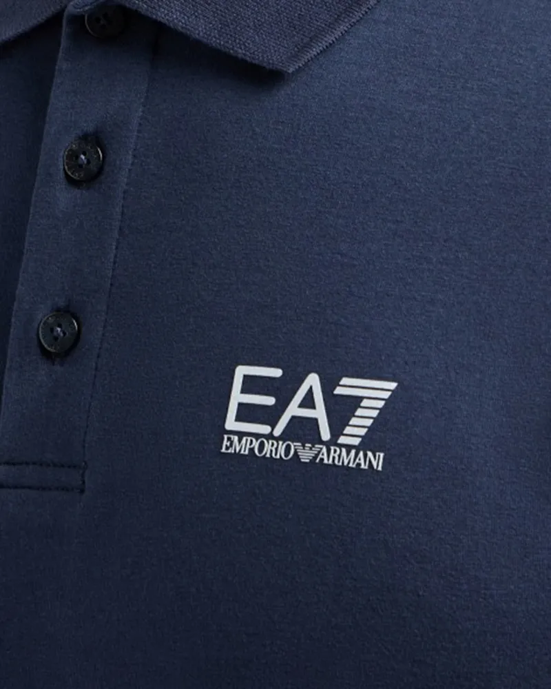 EA7 Men's Polo Shirt Core Identity Blue Cotton T-shirts And Polos 