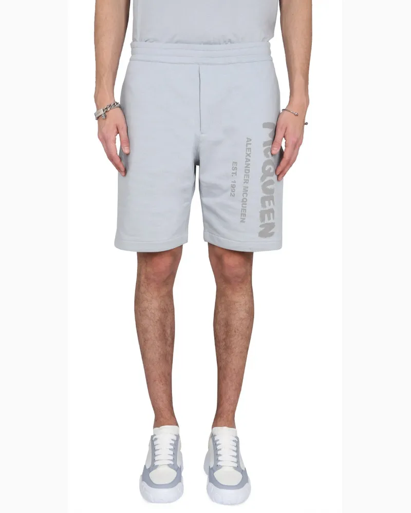 Alexander McQueen Graffiti Logo Print Bermuda Shorts — Blue Blue