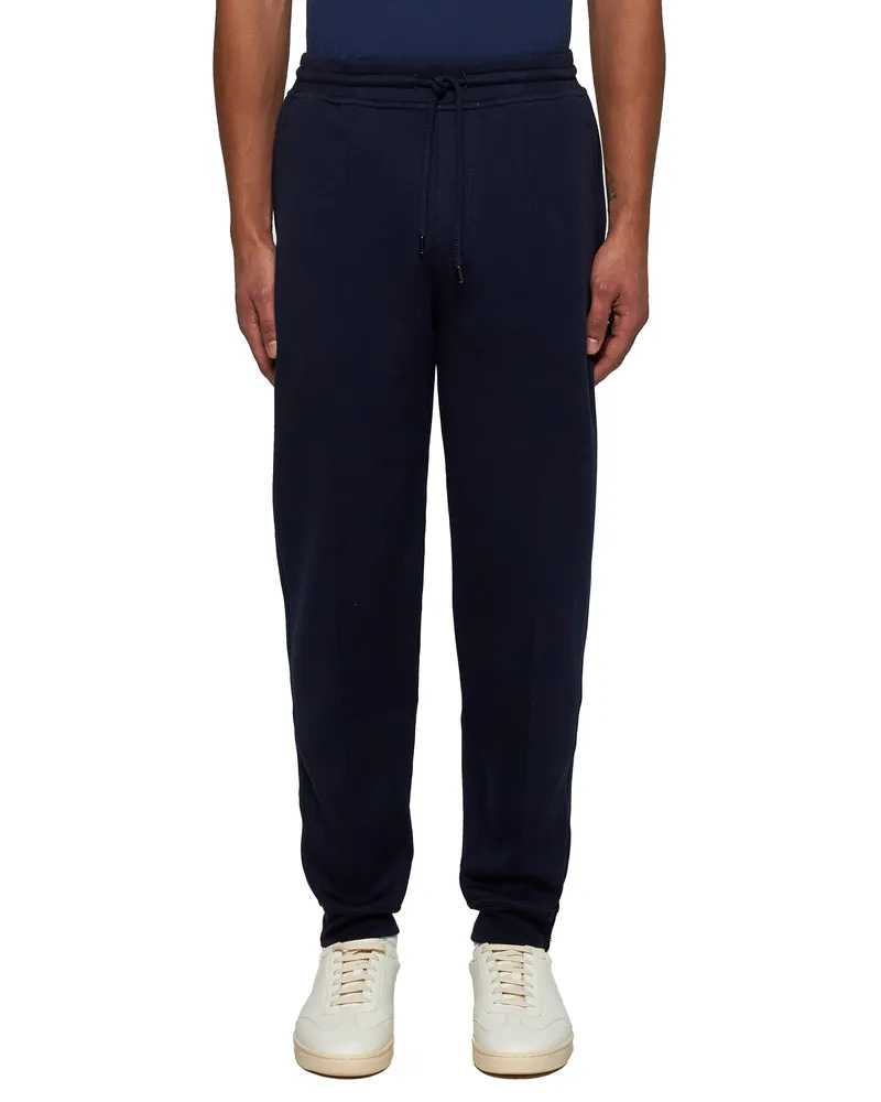 Brunello Cucinelli Men Fleece Joggers, Blue Cotton Trousers Blue