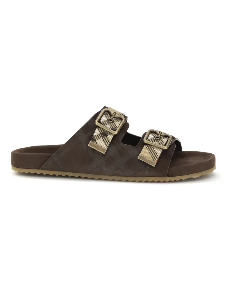 Burberry Men's Check Suede Urchin Sandals Snug Brown