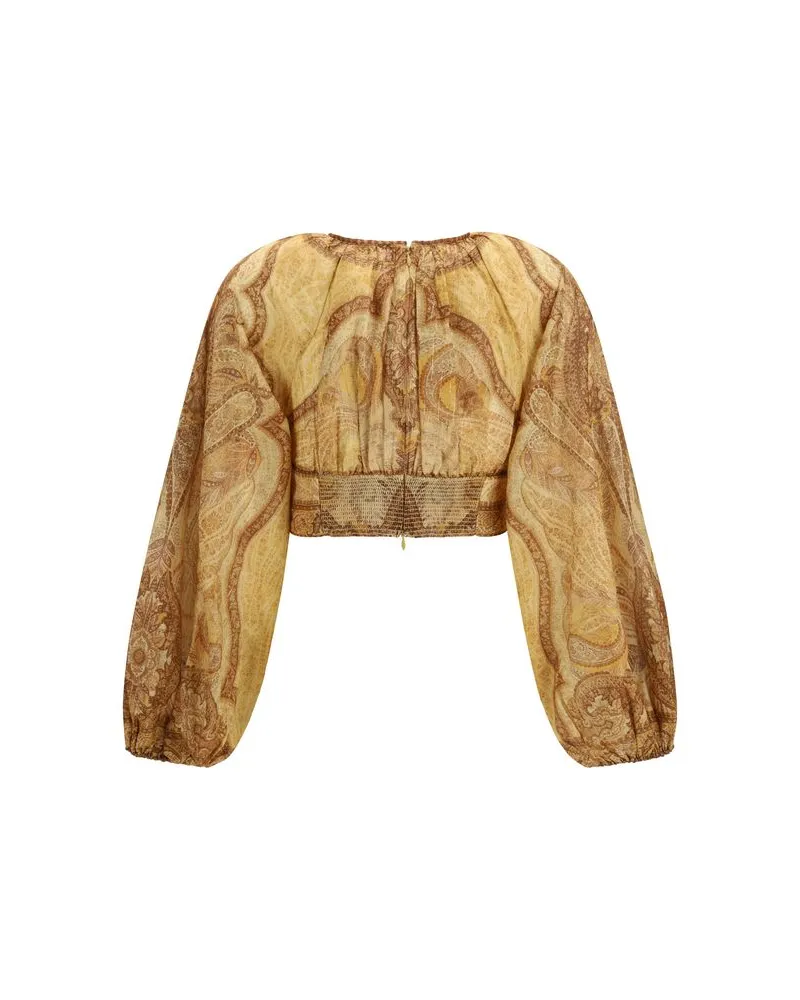 Zimmermann Women's Bicolor Cotton Blouse Beige