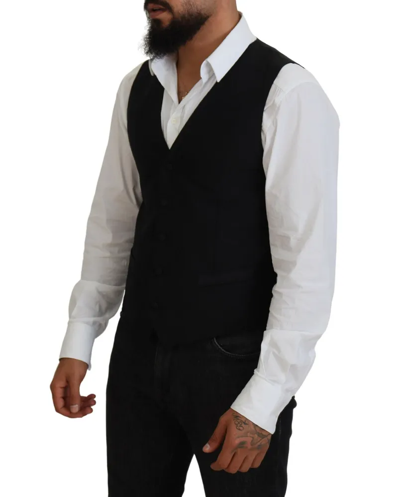 Dolce & Gabbana Men's Black Virgin Wool Waistcoat Formal Vest Clothing Black