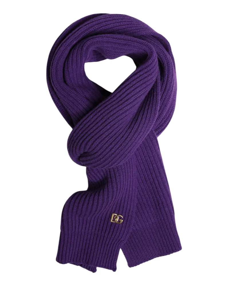 Dolce & Gabbana Men's Purple Dg Logo Neck Warmer Wrap Shawl Scarf Virgin Wool Purple