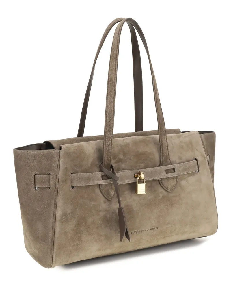 Brunello Cucinelli Suede Shoulder Bag — Beige Beige
