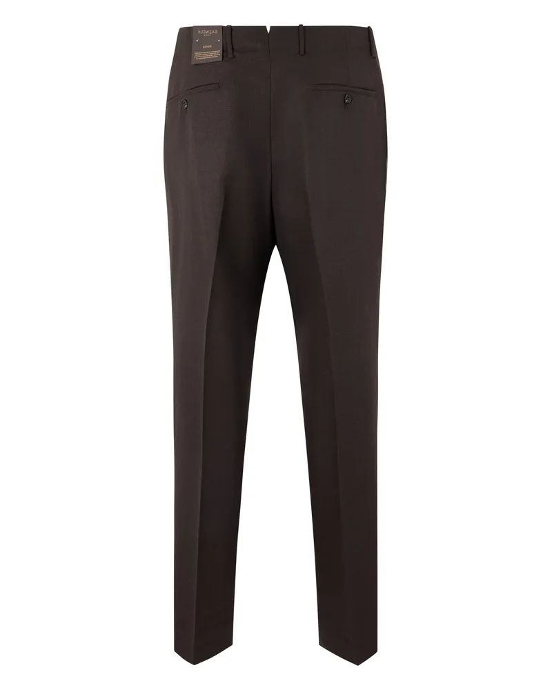 Slowear Pleated Virgin Wool Trousers — Brown Brown