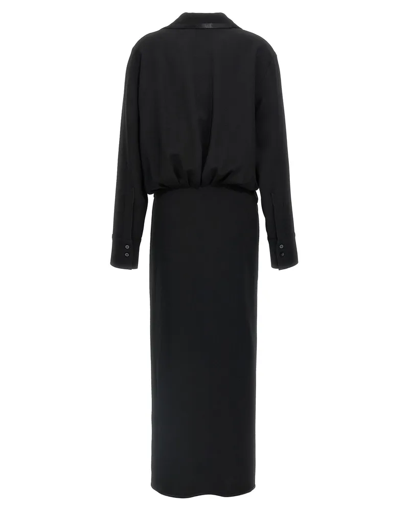 ATTICO Cady Wrap with Satin Piping Wrap Dress — Black Black