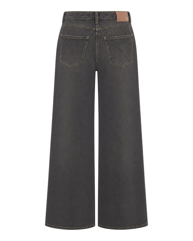 Patrizia Pepe Wide-Leg Washed Denim Jeans — Brown Brown