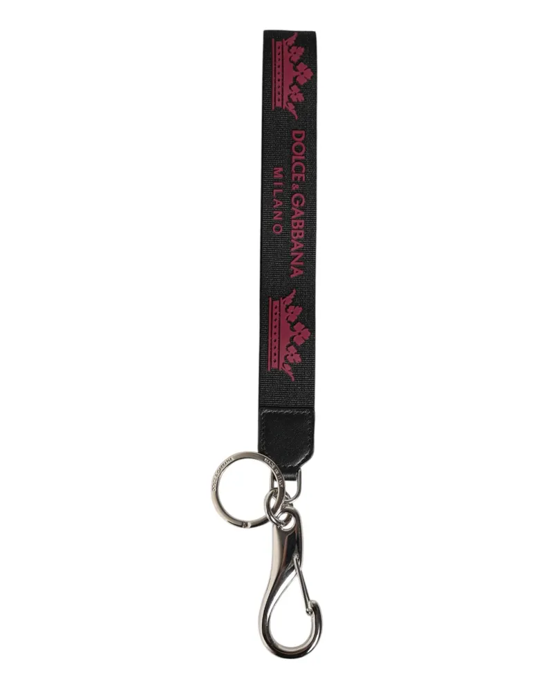 Dolce & Gabbana Men's Black Burgundy Nylon Dg Logo Crown Holder Keychain Keyring Polyester Brass Leather Accessory Black