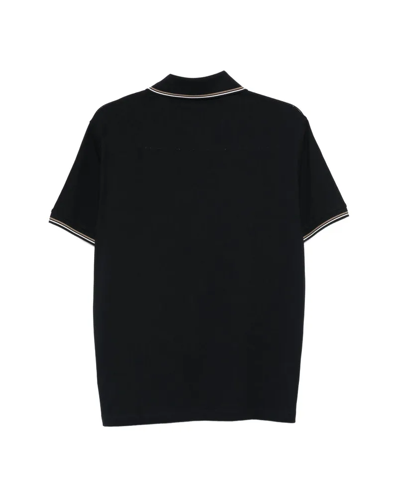 Emporio Armani Logo-Embroidered Cotton Polo — Blue Blue