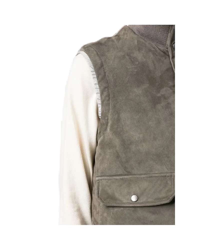Kiton Women's Feather-Down Suede Padded Gilet Aw22 M Taupe
