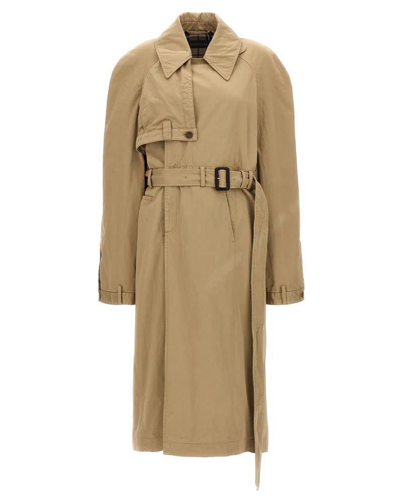 Balenciaga Deconstructed Cotton Twill Trench Coat — Beige Beige