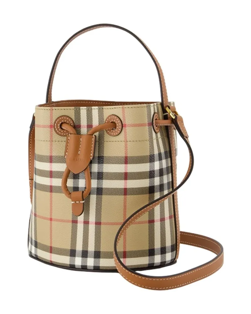 Burberry Women's Ll Mini Drawstring Purse -  Synthetic Leather Brown Beige Canvas Bags Handbags-Purses Beige
