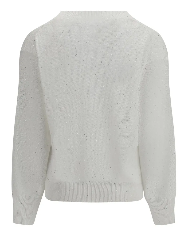 Brunello Cucinelli Women's Sparkling Linen T-Shirt Bianco Knitwear Sweater White