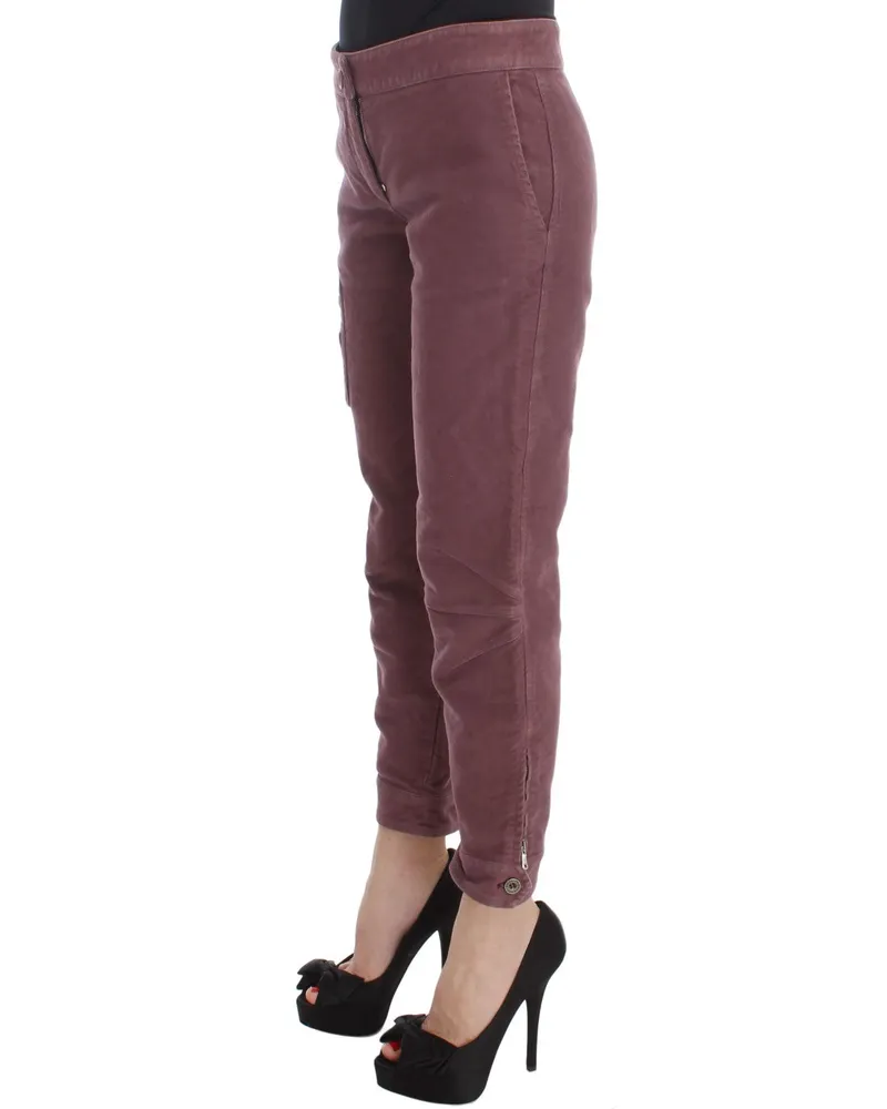 Ermanno Scervino Women's Bordeaux Cotton Cropped Cargo Pants Burgundy