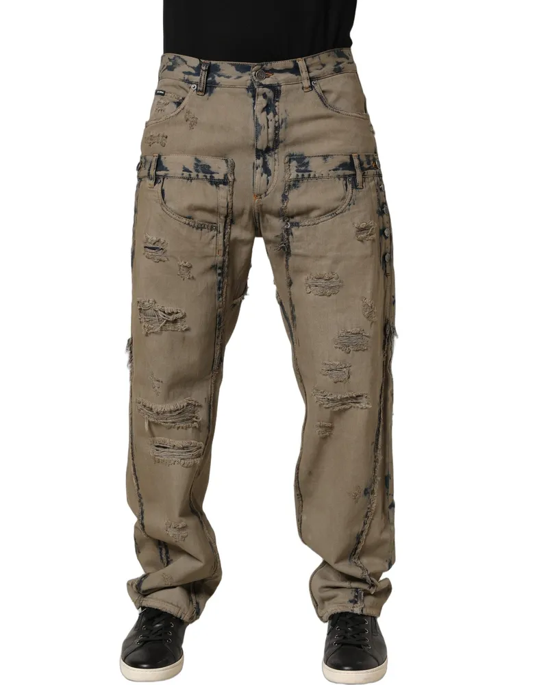 Dolce & Gabbana Beige Bleached Deconstructed Men Denim Jeans Cotton Clothing Beige