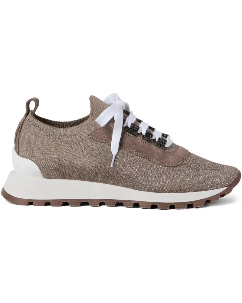 Brunello Cucinelli Women's Sparkling Knit Sneakers Ss26 W Taupe