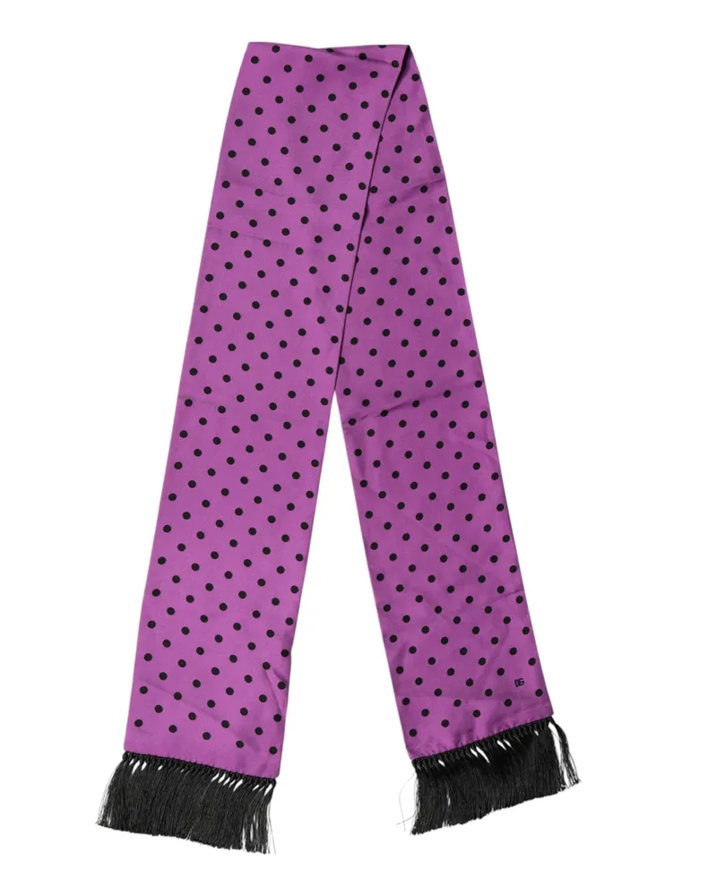 Dolce & Gabbana Men's Violet Polka Dot Fringes Neck Foulard Scarf Purple