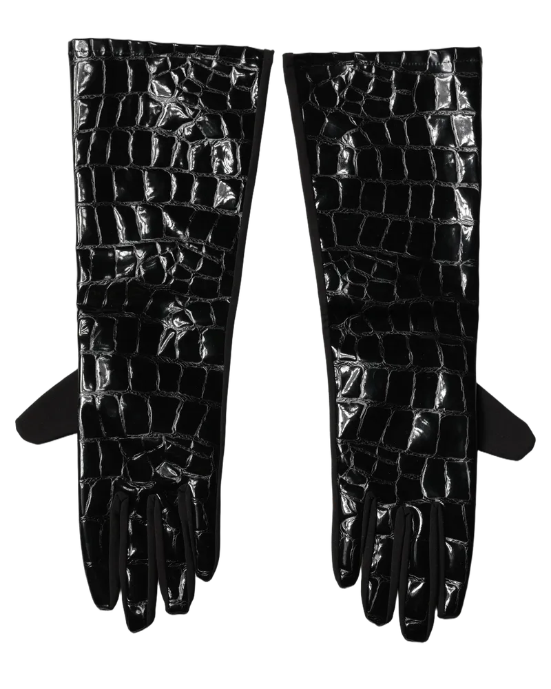 Dolce & Gabbana Crocodile-Embossed Gloves — Black Black