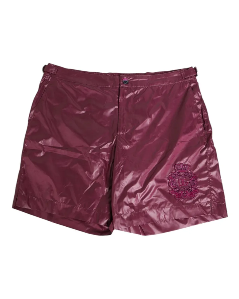 Dolce & Gabbana Men's Burgundy Polyester Logo Embossed Crest Swimwear Clothing Burgundy