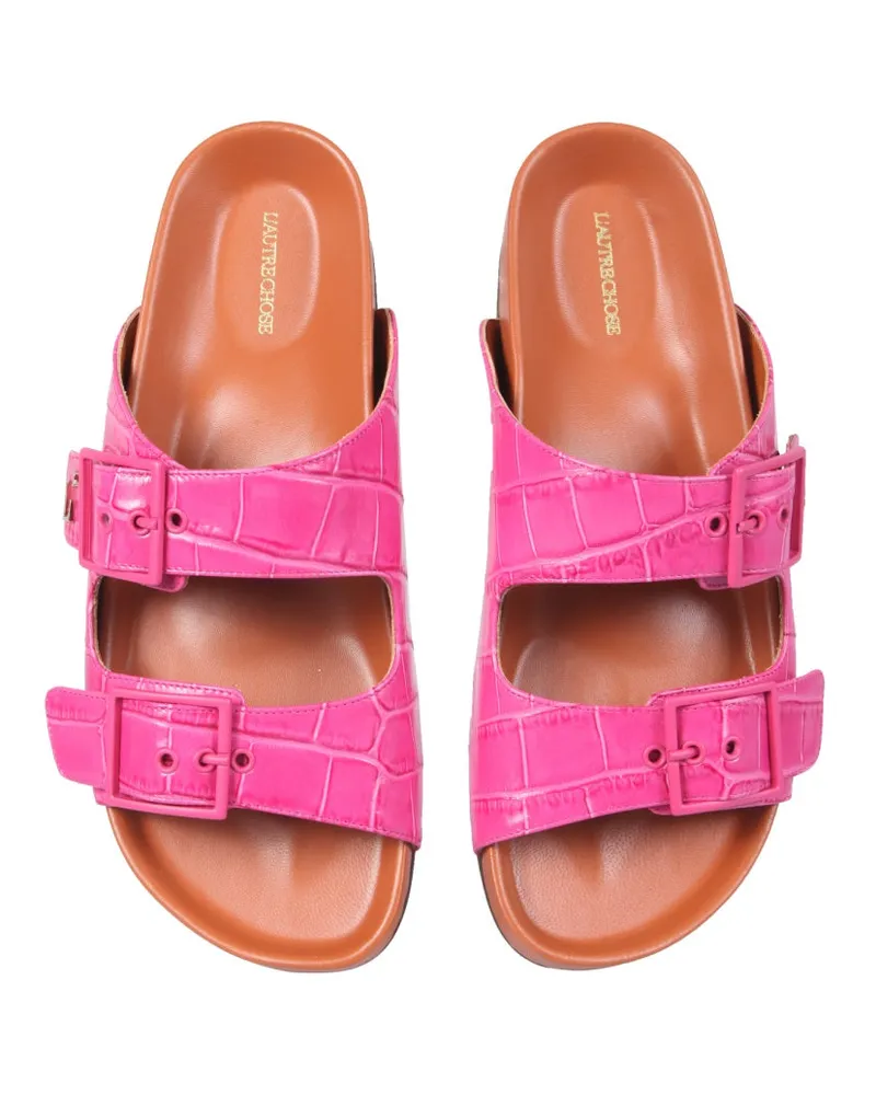 L'Autre Chose Coconut Print Leather Sandals — Pink Pink
