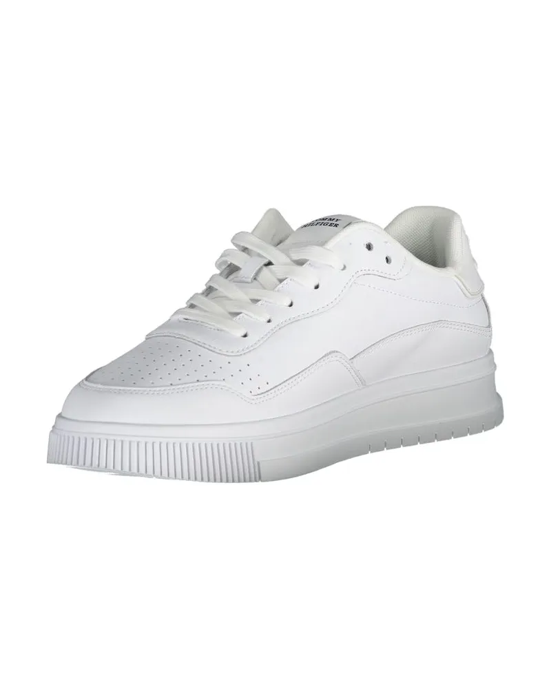 Tommy Hilfiger Leather with Striped Trim Sneaker — White White