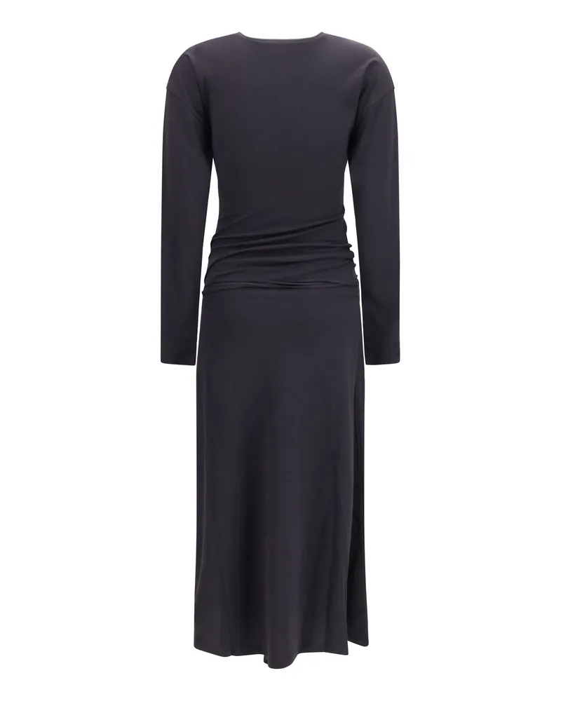 Christophe Lemaire Women's Draped Fitted Long Dress Basalt Cotton Gray