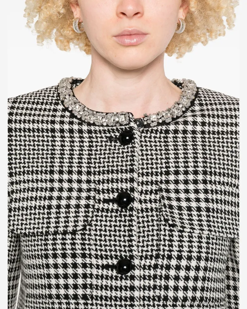 Self-Portrait Houndstooth Cropped Jacket — Black Black