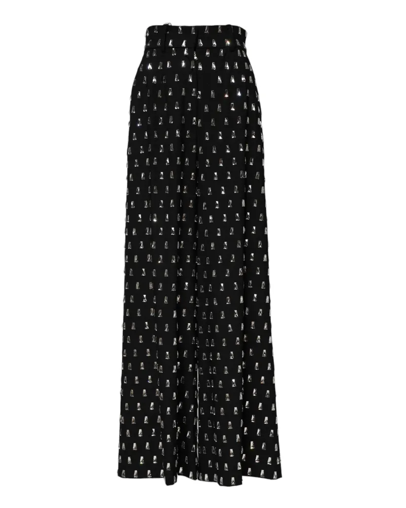Dolce & Gabbana Women Black Crystal Embellished Wide Leg Pants Virgin Wool Elastane Black