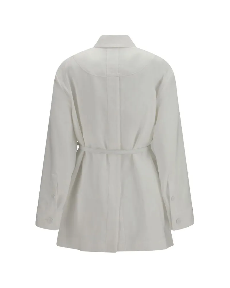Fendi Women's White Linen Full-Length Jacket Clothing White