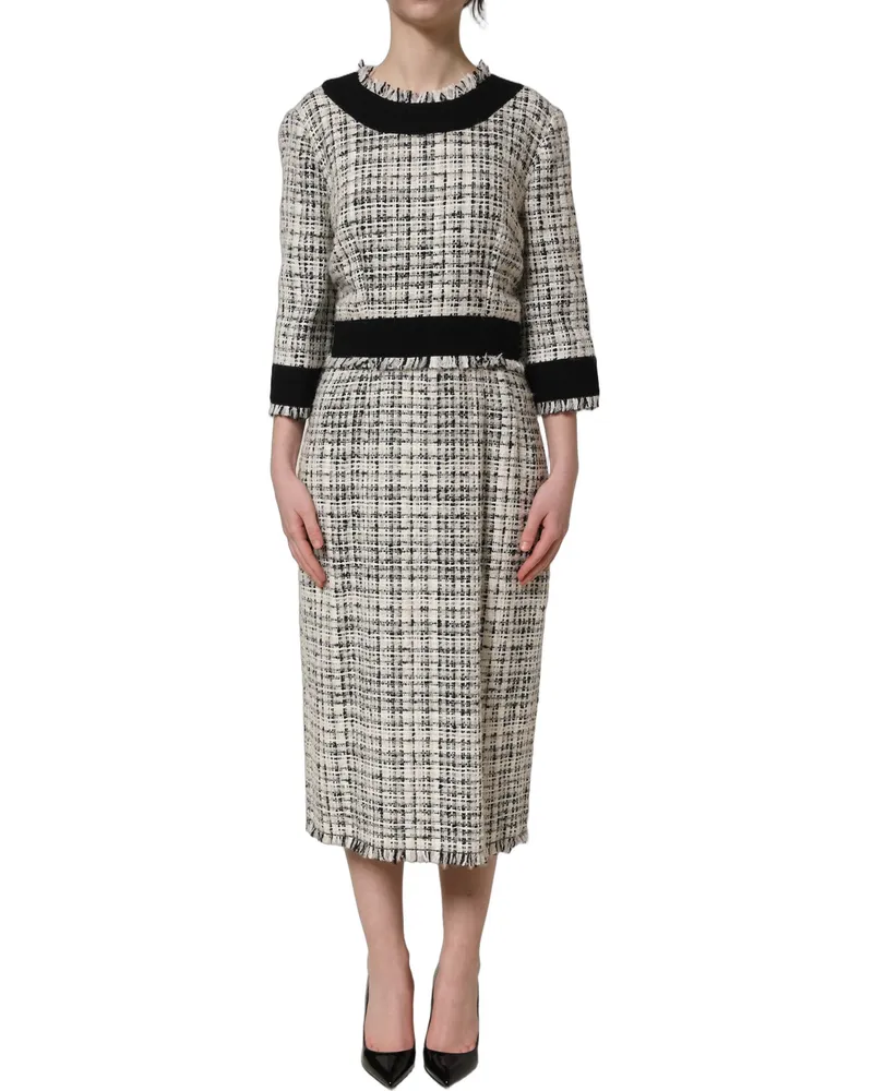 Dolce & Gabbana Women Multicolor Bouclé Tweed Frayed Trim Midi Dress Multicolor
