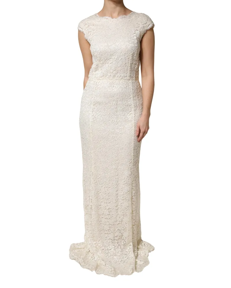 Dolce & Gabbana Women's White Lace Viscose Sheath Long Gown Dress Nylon White