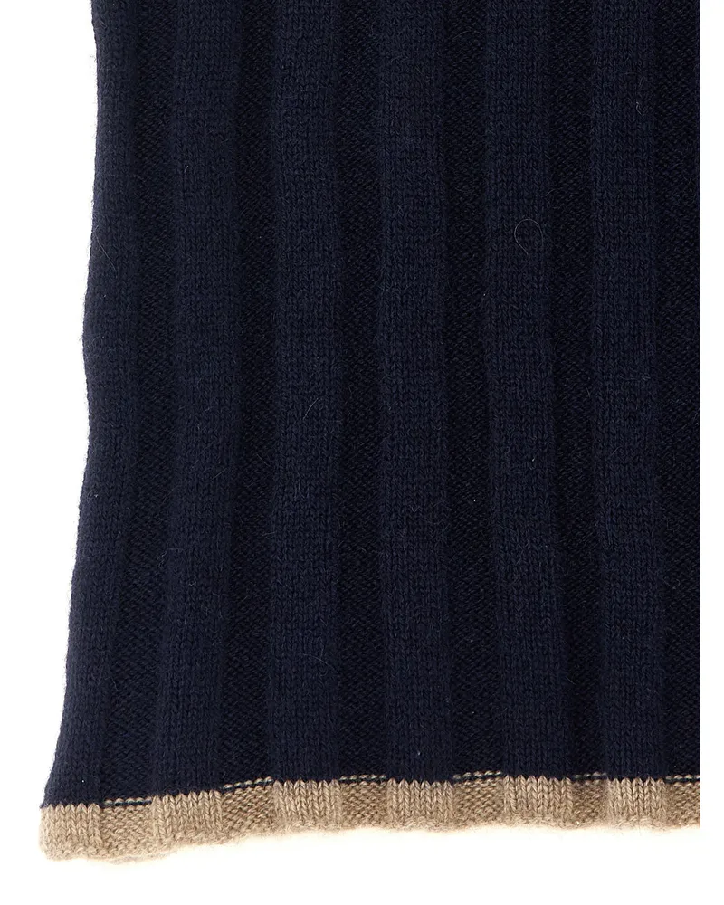 Brunello Cucinelli Ribbed Cashmere Scarf — Navy Navy