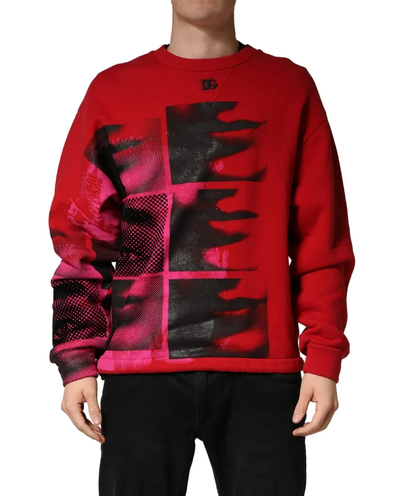 Dolce & Gabbana Red Graphic Crew Neck Men Sweatshirt Sweater Cotton Polyester Clothing Red